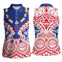 Austral Islands Women Sleeveless Polo Shirt Tuhaa Pae Penu Stars Necklace Red - Polynesian Pride