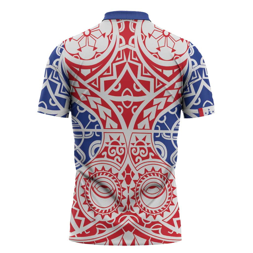 Austral Islands Zipper Polo Shirt Tuhaa Pae Penu Stars Necklace Red - Polynesian Pride