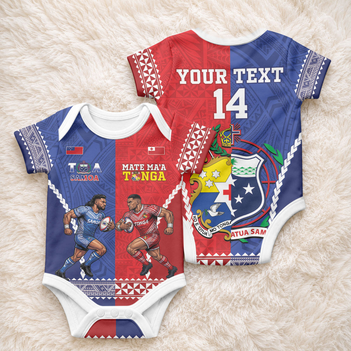 Toa Samoa Mate Ma'a Tonga Rugby Together Custom Baby Onesie LT14 - Polynesian Pride