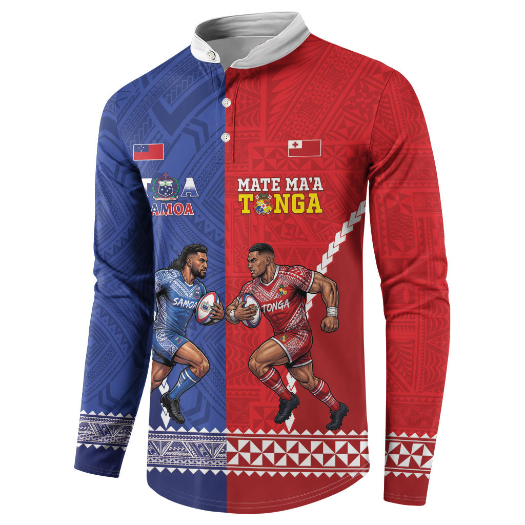 Toa Samoa Mate Ma'a Tonga Rugby Together Custom Button Sweatshirt LT14 - Polynesian Pride