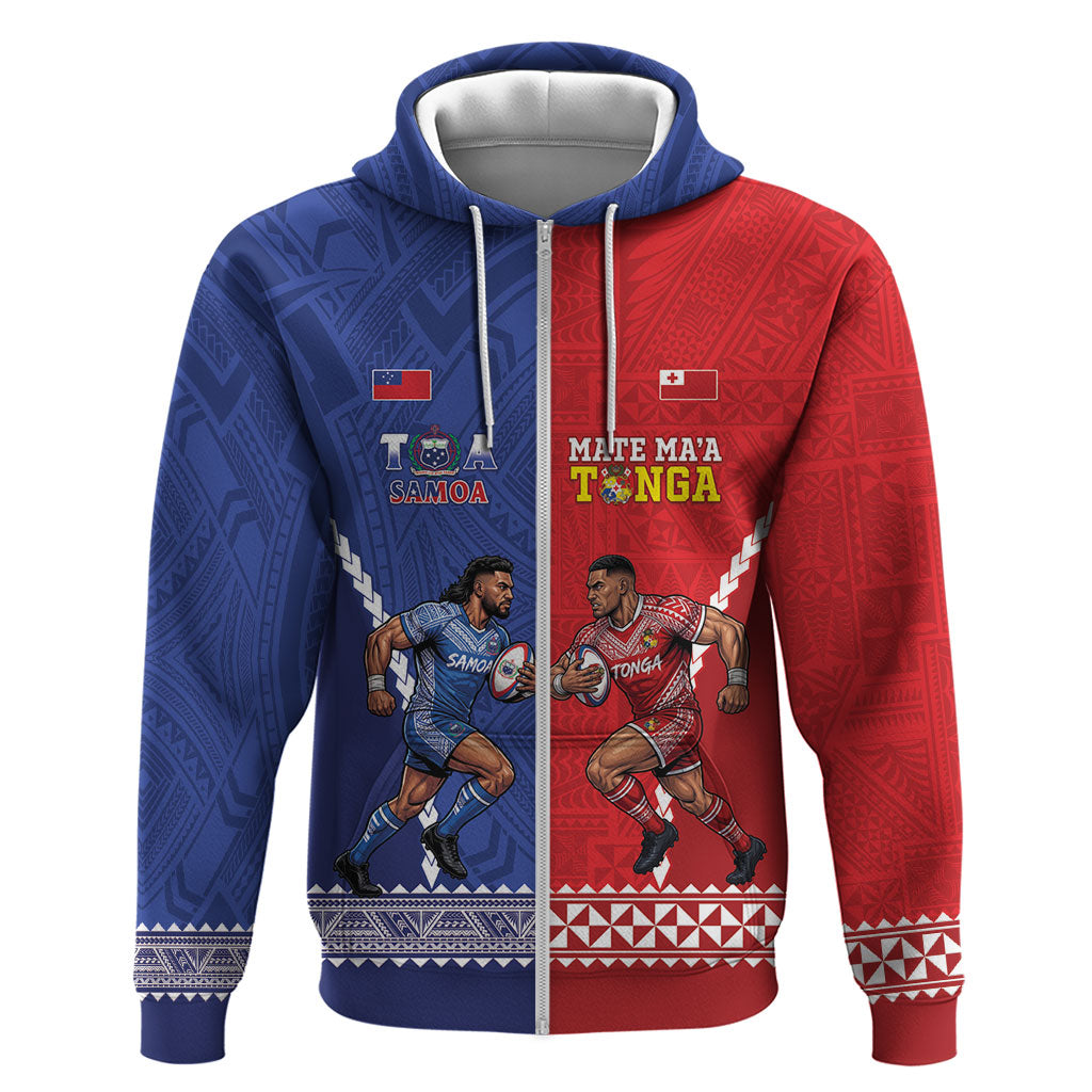 Toa Samoa Mate Ma'a Tonga Rugby Together Custom Hoodie LT14 Zip Hoodie Multicolor - Polynesian Pride