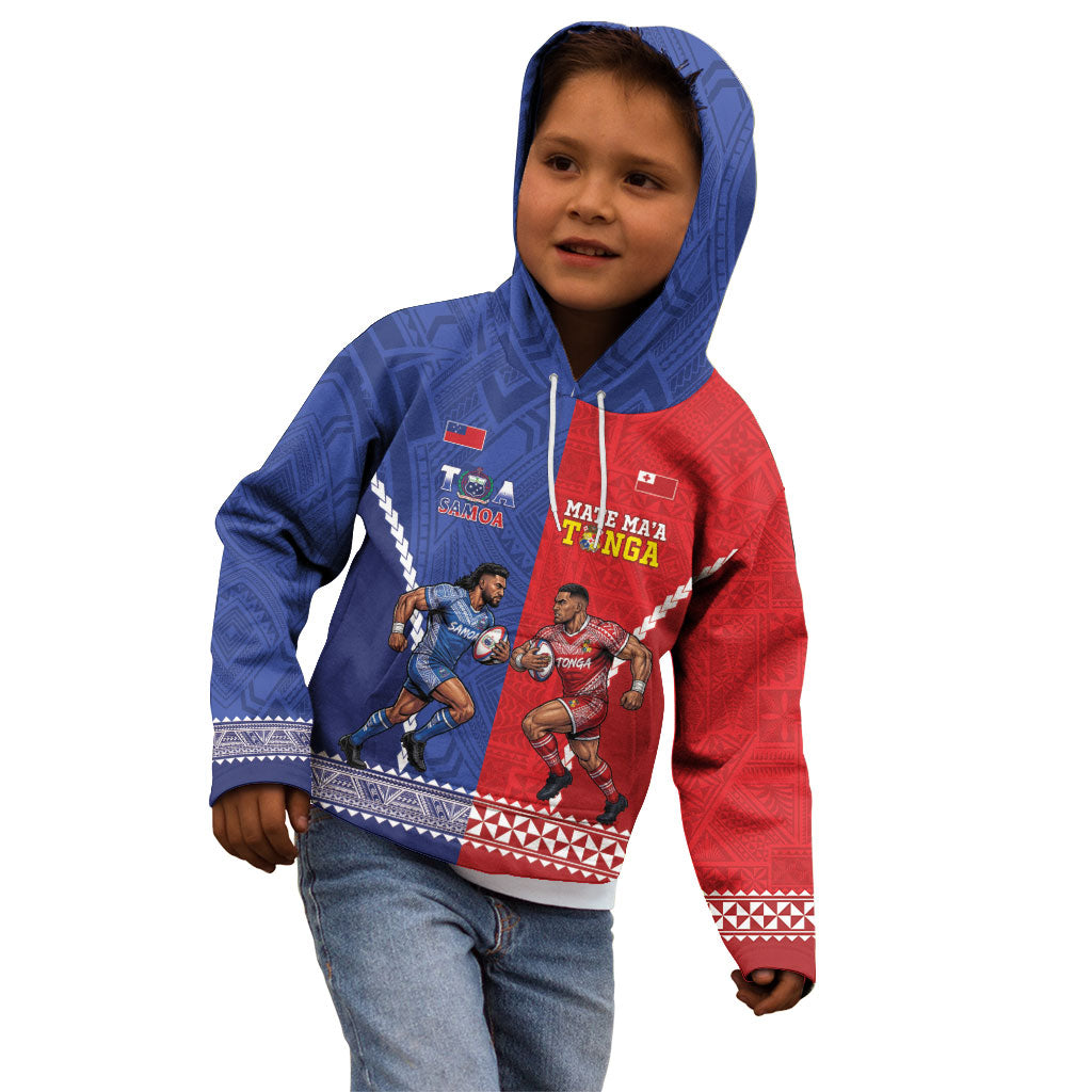 Toa Samoa Mate Ma'a Tonga Rugby Together Custom Kid Hoodie LT14 - Polynesian Pride
