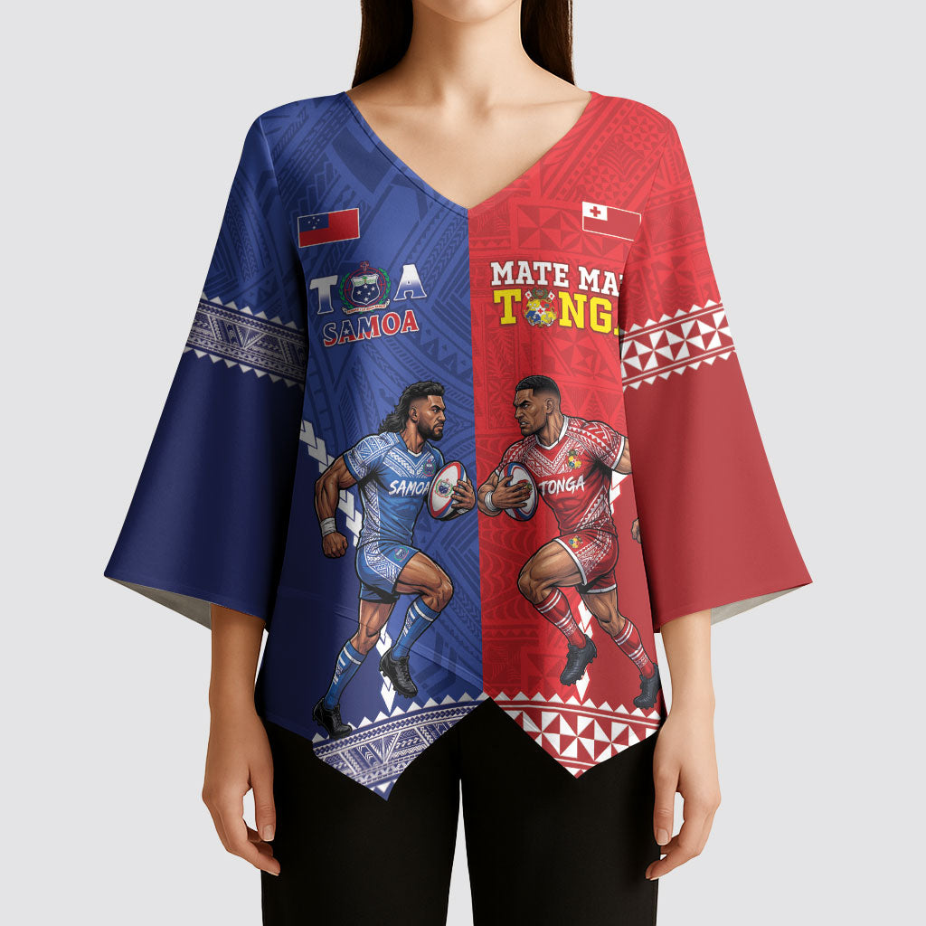 Toa Samoa Mate Ma'a Tonga Rugby Together Custom Kimono Sleeve Blouse LT14 - Polynesian Pride