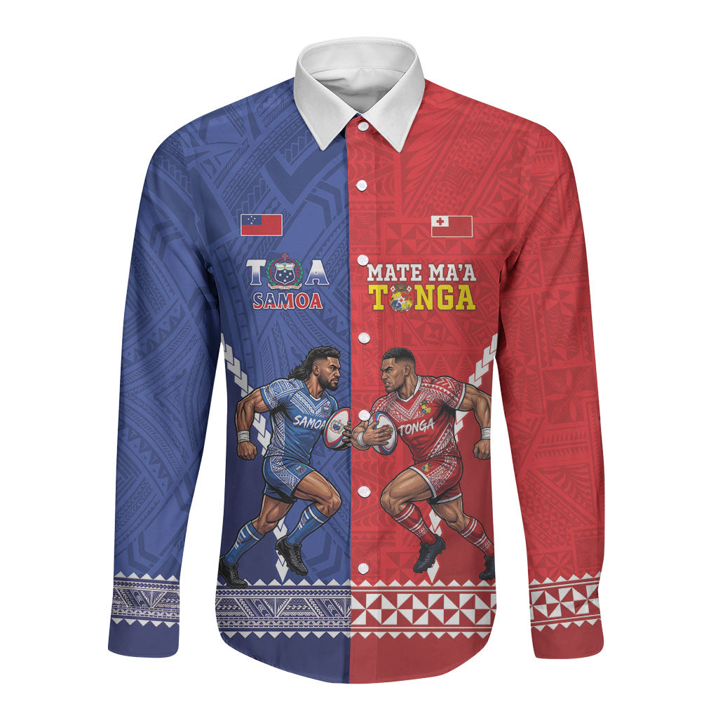 Toa Samoa Mate Ma'a Tonga Rugby Together Custom Long Sleeve Button Shirt LT14 Unisex Multicolor - Polynesian Pride