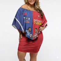 Toa Samoa Mate Ma'a Tonga Rugby Together Custom Off Shoulder Short Dress LT14 Women Multicolor - Polynesian Pride