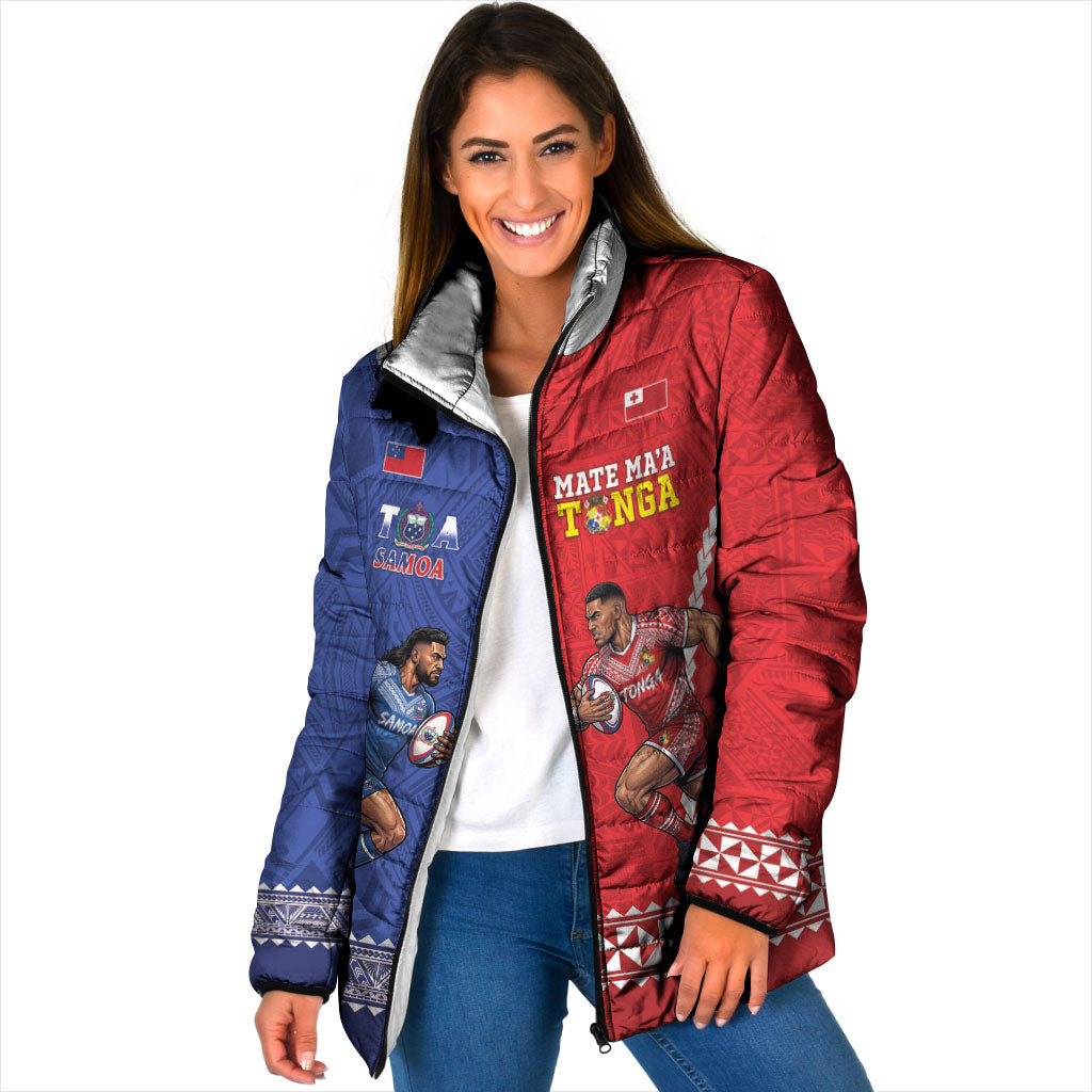 Toa Samoa Mate Ma'a Tonga Rugby Together Custom Padded Jacket LT14 Women Multicolor - Polynesian Pride