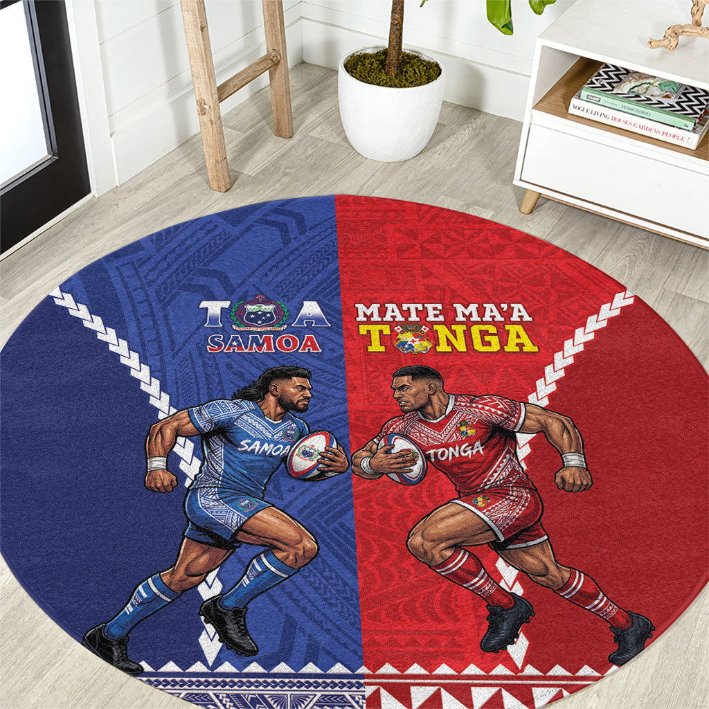 Toa Samoa Mate Ma'a Tonga Rugby Together Round Carpet LT14 Multicolor - Polynesian Pride