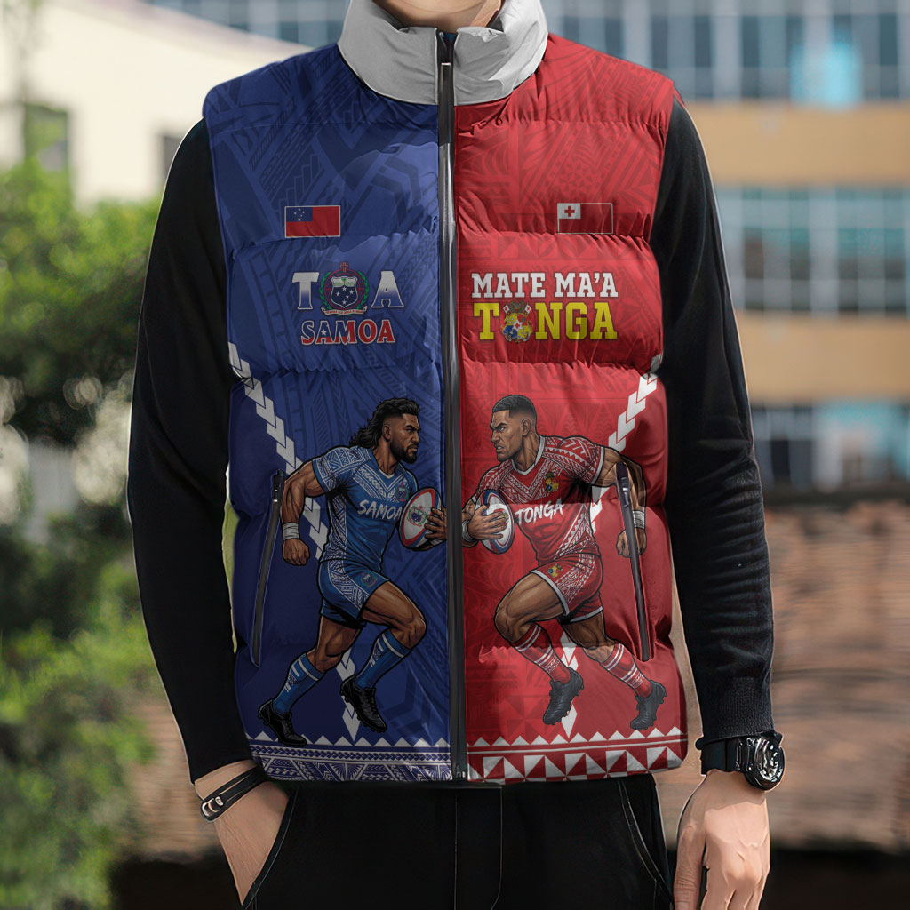 Toa Samoa Mate Ma'a Tonga Rugby Together Custom Sleeveless Puffer Jacket LT14 - Polynesian Pride