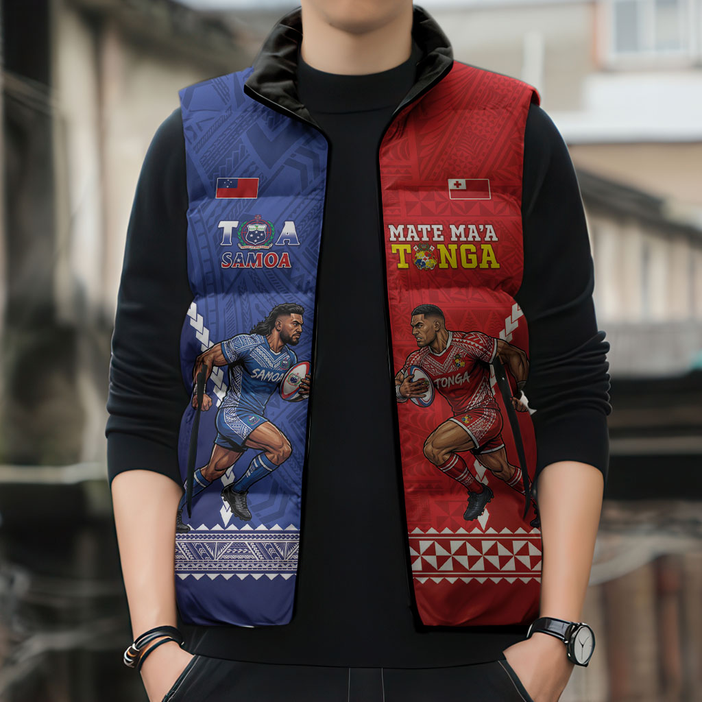 Toa Samoa Mate Ma'a Tonga Rugby Together Custom Sleeveless Puffer Jacket LT14 - Polynesian Pride