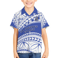 Personalised Samoa St Josephs College Family Matching Long Sleeve Bodycon Dress and Hawaiian Shirt Marist Brothers Samoan Pattern LT14 Son's Shirt Blue - Polynesian Pride