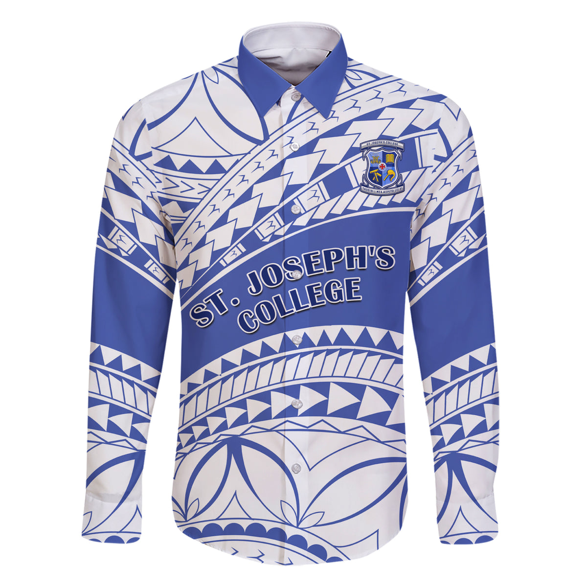 Personalised Samoa St Josephs College Family Matching Short Sleeve Bodycon Dress and Hawaiian Shirt Marist Brothers Samoan Pattern LT14 Dad's Shirt - Long Sleeve Blue - Polynesian Pride