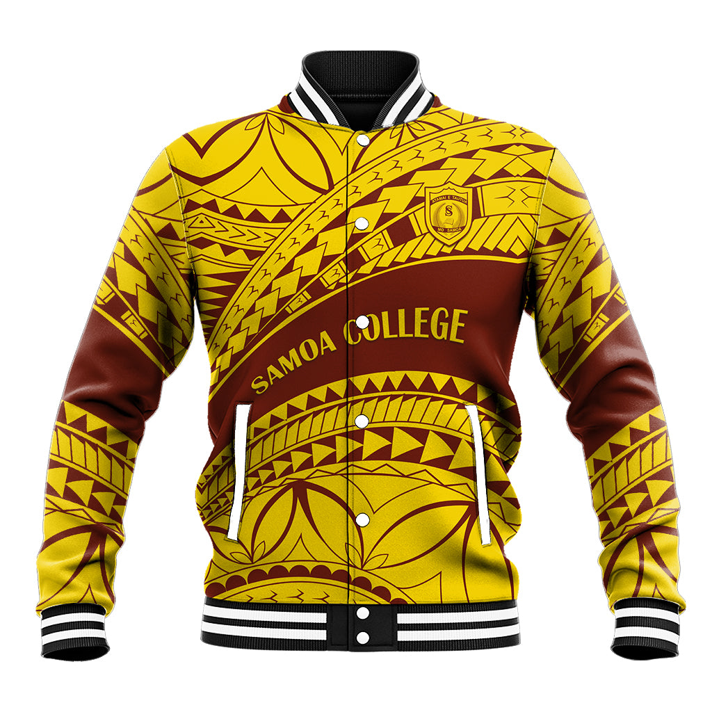 Personalised Samoa College Baseball Jacket Samoan Pattern LT14 Unisex Gold - Polynesian Pride