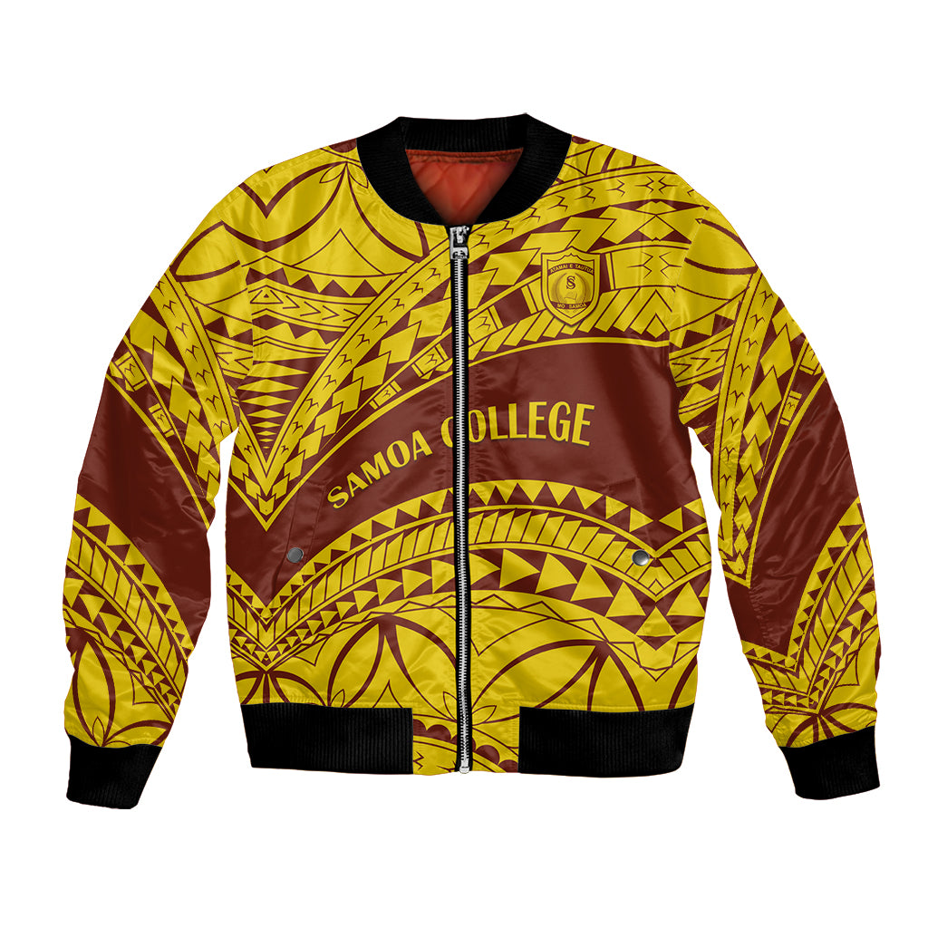 Personalised Samoa College Bomber Jacket Samoan Pattern LT14 Unisex Gold - Polynesian Pride