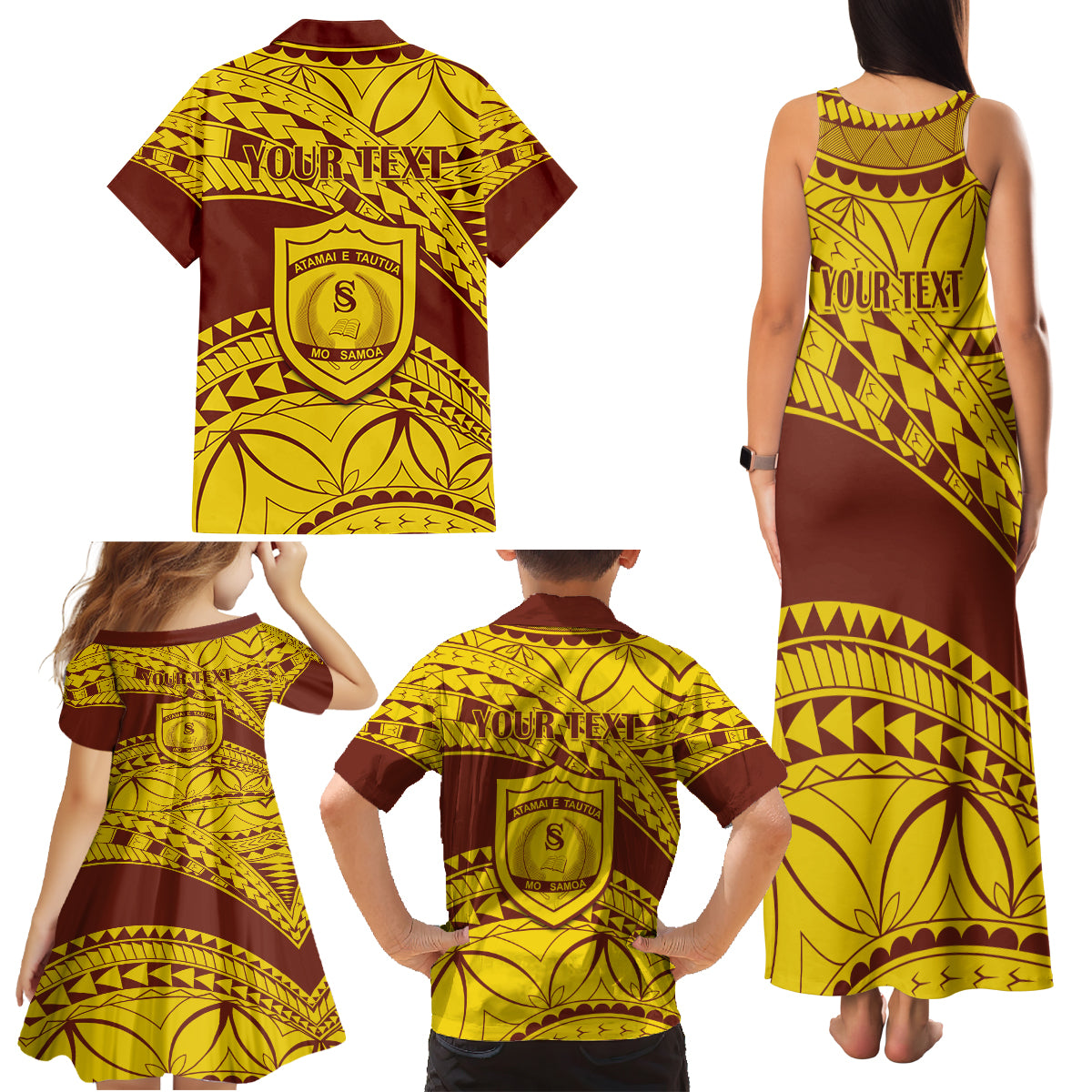 Personalised Samoa College Family Matching Tank Maxi Dress and Hawaiian Shirt Samoan Pattern LT14 - Polynesian Pride