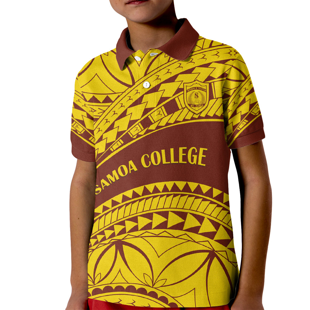 Personalised Samoa College Kid Polo Shirt Samoan Pattern LT14 Kid Gold - Polynesian Pride