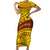 Personalised Samoa College Short Sleeve Bodycon Dress Samoan Pattern LT14 Long Dress Gold - Polynesian Pride