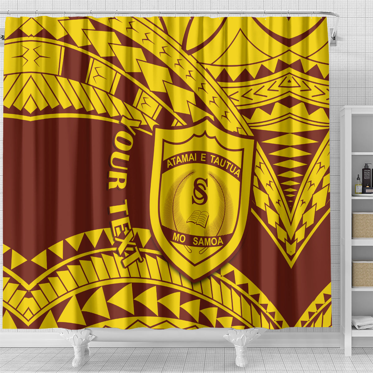 Personalised Samoa College Shower Curtain Samoan Pattern LT14 - Polynesian Pride