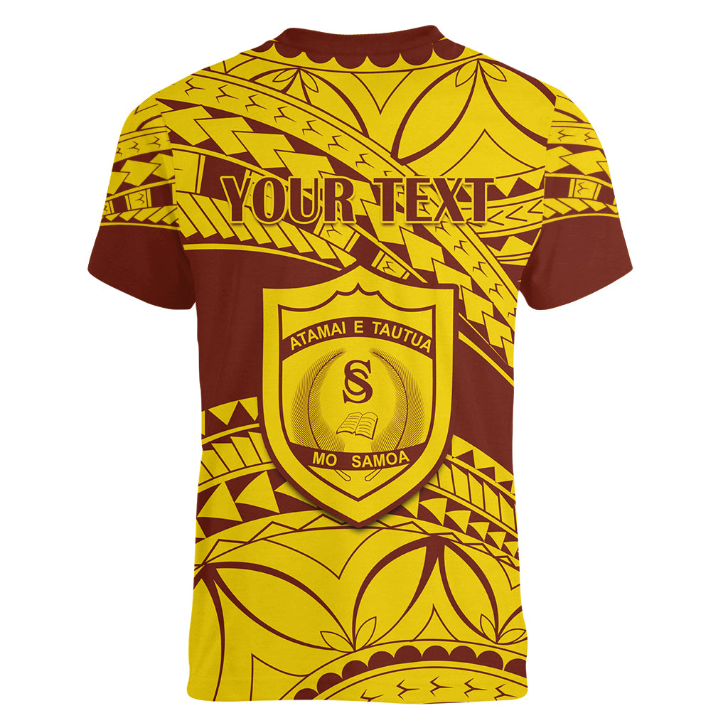 Personalised Samoa College Women V Neck T Shirt Samoan Pattern LT14 - Polynesian Pride