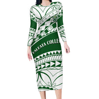 Personalised Samoa Faleata College Family Matching Long Sleeve Bodycon Dress and Hawaiian Shirt Samoan Pattern LT14 Mom's Dress Green - Polynesian Pride