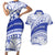 Personalised Samoa Safata College Couples Matching Short Sleeve Bodycon Dress and Hawaiian Shirt Samoan Pattern LT14 Blue - Polynesian Pride