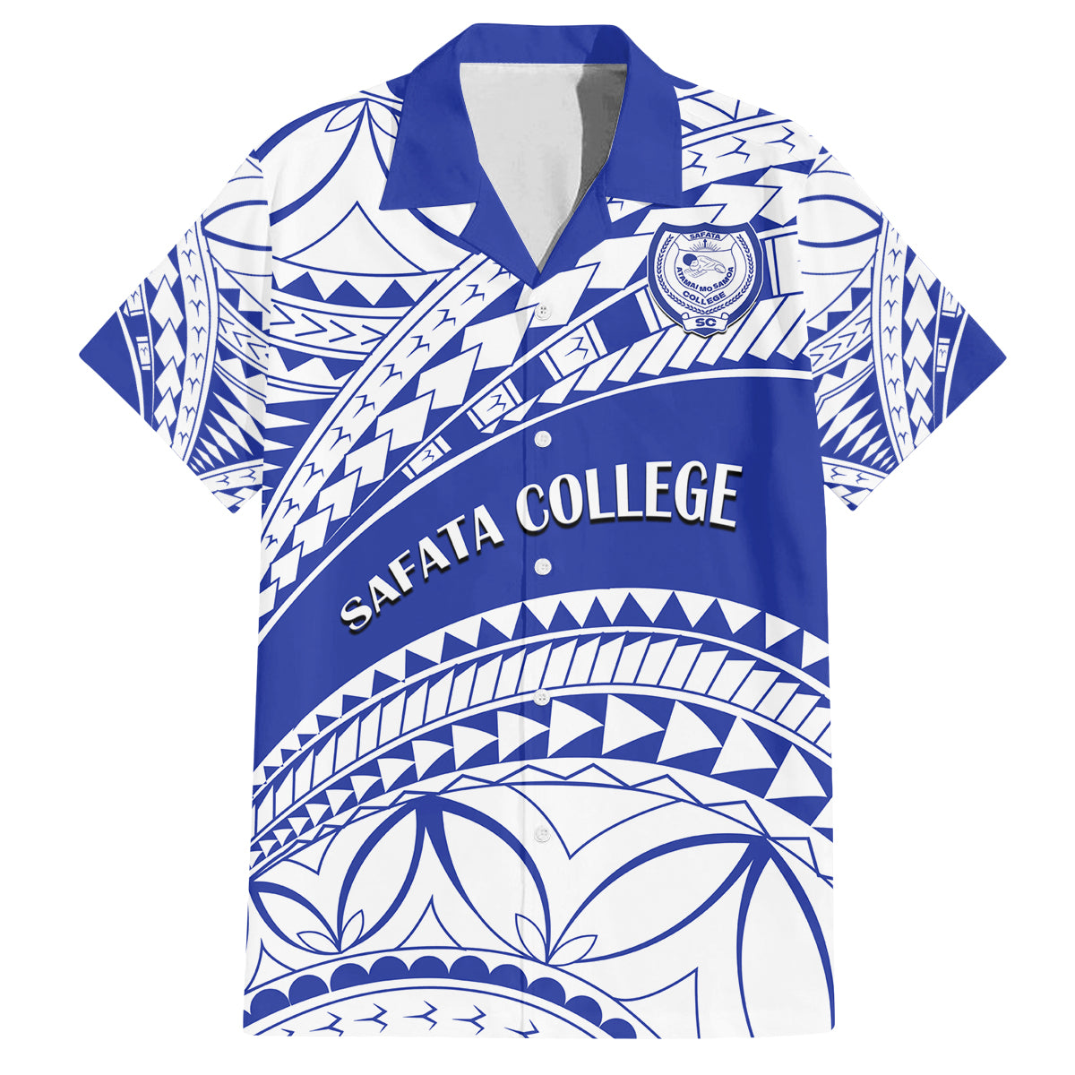 Personalised Samoa Safata College Family Matching Summer Maxi Dress and Hawaiian Shirt Samoan Pattern LT14 Dad's Shirt - Short Sleeve Blue - Polynesian Pride