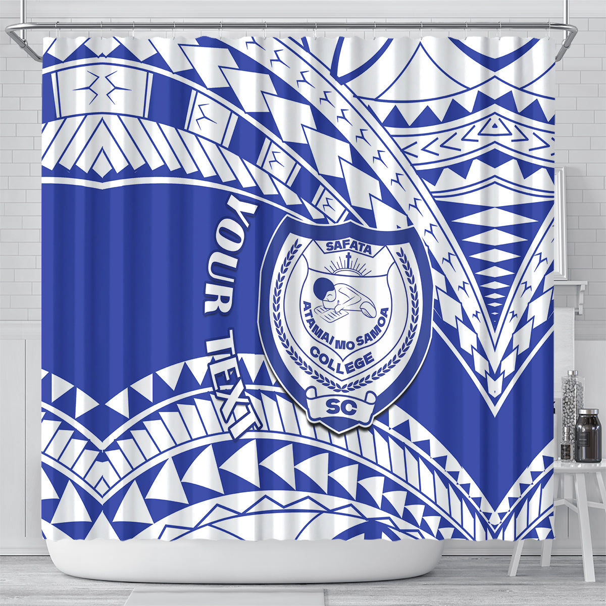Personalised Samoa Safata College Shower Curtain Samoan Pattern LT14 - Polynesian Pride