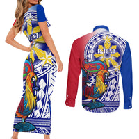 Personalised Philippines Couples Matching Short Sleeve Bodycon Dress and Long Sleeve Button Shirt Filipino Sarimanok With Polynesian Tattoo LT14 - Polynesian Pride