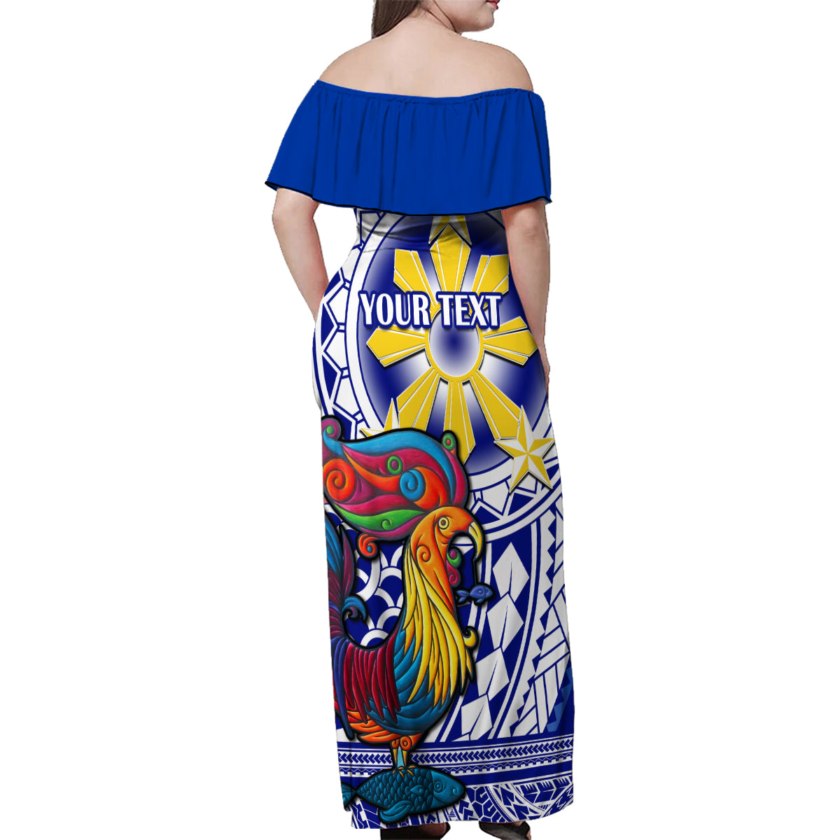 Personalised Philippines Family Matching Off Shoulder Maxi Dress and Hawaiian Shirt Filipino Sarimanok With Polynesian Tattoo LT14 - Polynesian Pride