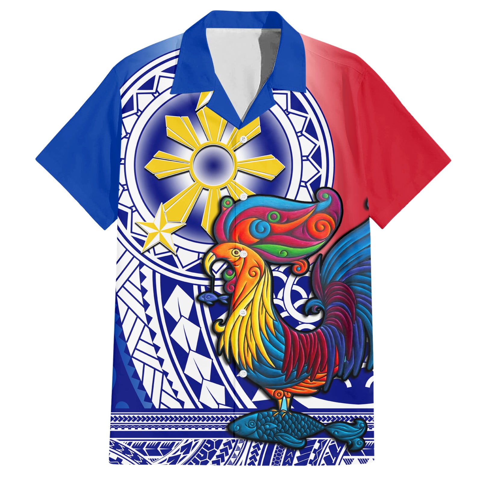 Personalised Philippines Hawaiian Shirt Filipino Sarimanok With Polynesian Tattoo LT14 Blue - Polynesian Pride