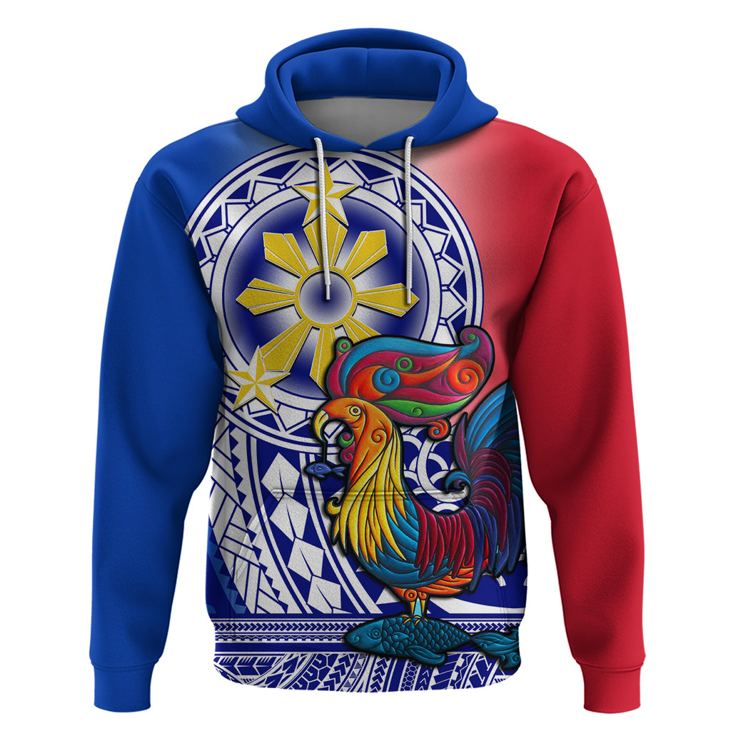 Personalised Philippines Hoodie Filipino Sarimanok With Polynesian Tattoo LT14 Blue - Polynesian Pride