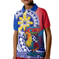Personalised Philippines Kid Polo Shirt Filipino Sarimanok With Polynesian Tattoo LT14 Kid Blue - Polynesian Pride