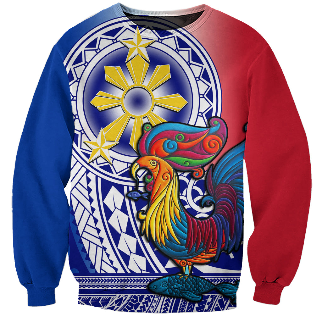 Personalised Philippines Sweatshirt Filipino Sarimanok With Polynesian Tattoo LT14 Unisex Blue - Polynesian Pride