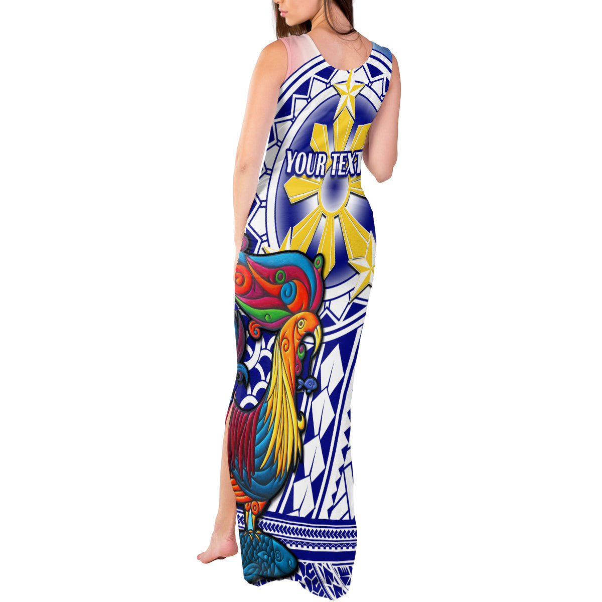 Personalised Philippines Tank Maxi Dress Filipino Sarimanok With Polynesian Tattoo LT14 - Polynesian Pride