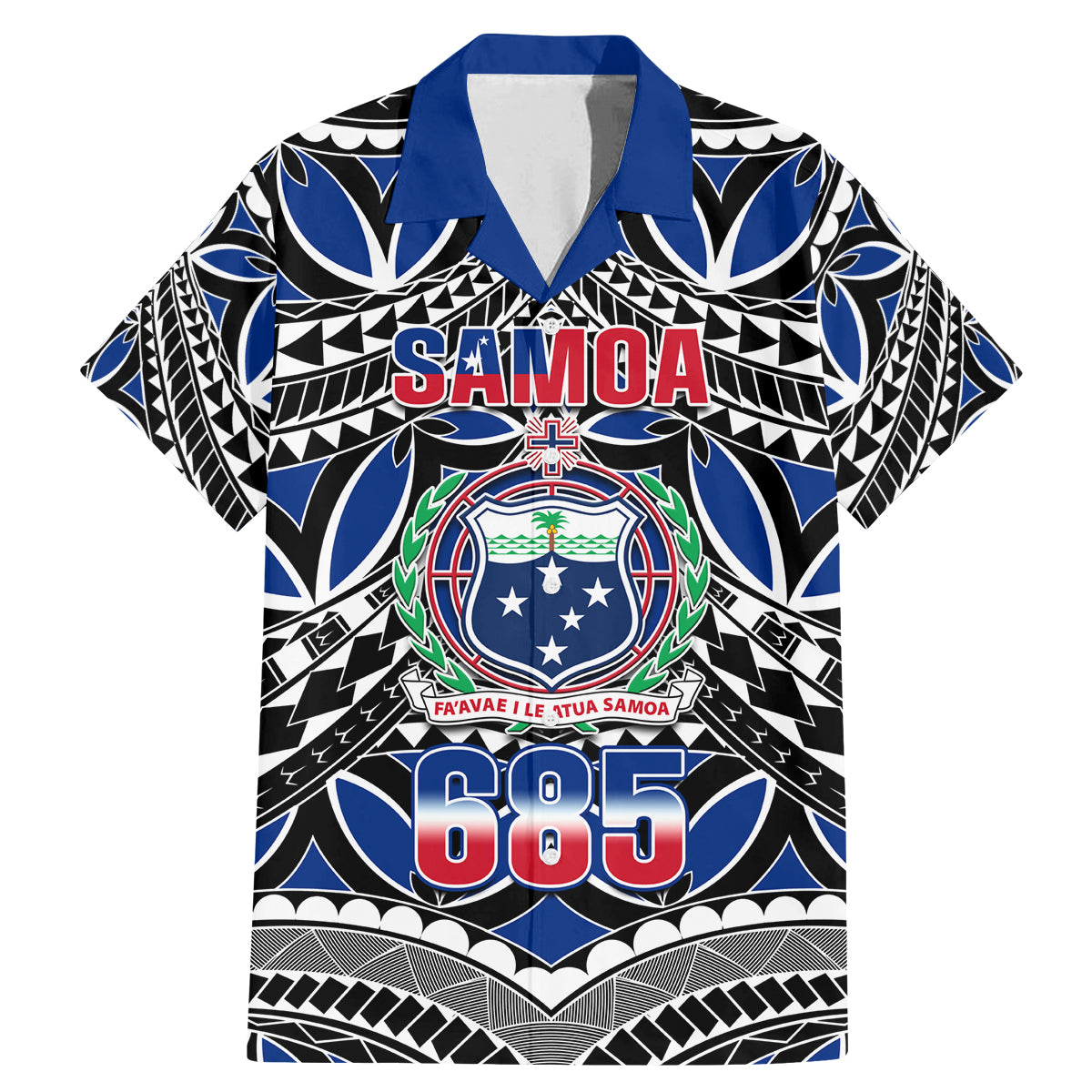 Samoa 685 Family Matching Mermaid Dress and Hawaiian Shirt Samoan Coat Of Arms Simple Style LT14 Dad's Shirt - Short Sleeve Blue - Polynesian Pride