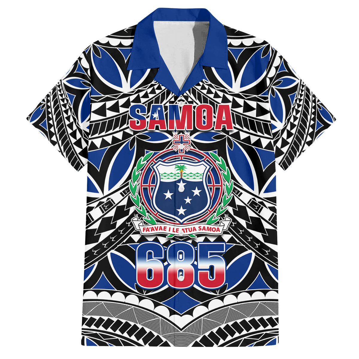Samoa 685 Family Matching Off Shoulder Maxi Dress and Hawaiian Shirt Samoan Coat Of Arms Simple Style LT14 Dad's Shirt - Short Sleeve Blue - Polynesian Pride