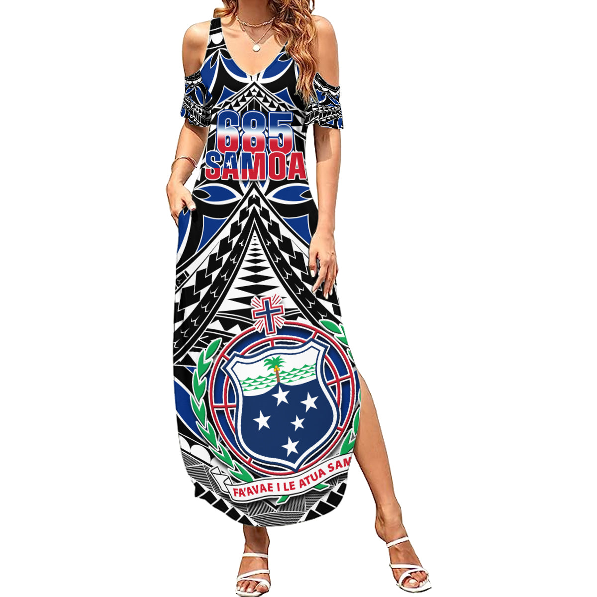 Samoa 685 Summer Maxi Dress Samoan Coat Of Arms Simple Style LT14 Women Blue - Polynesian Pride