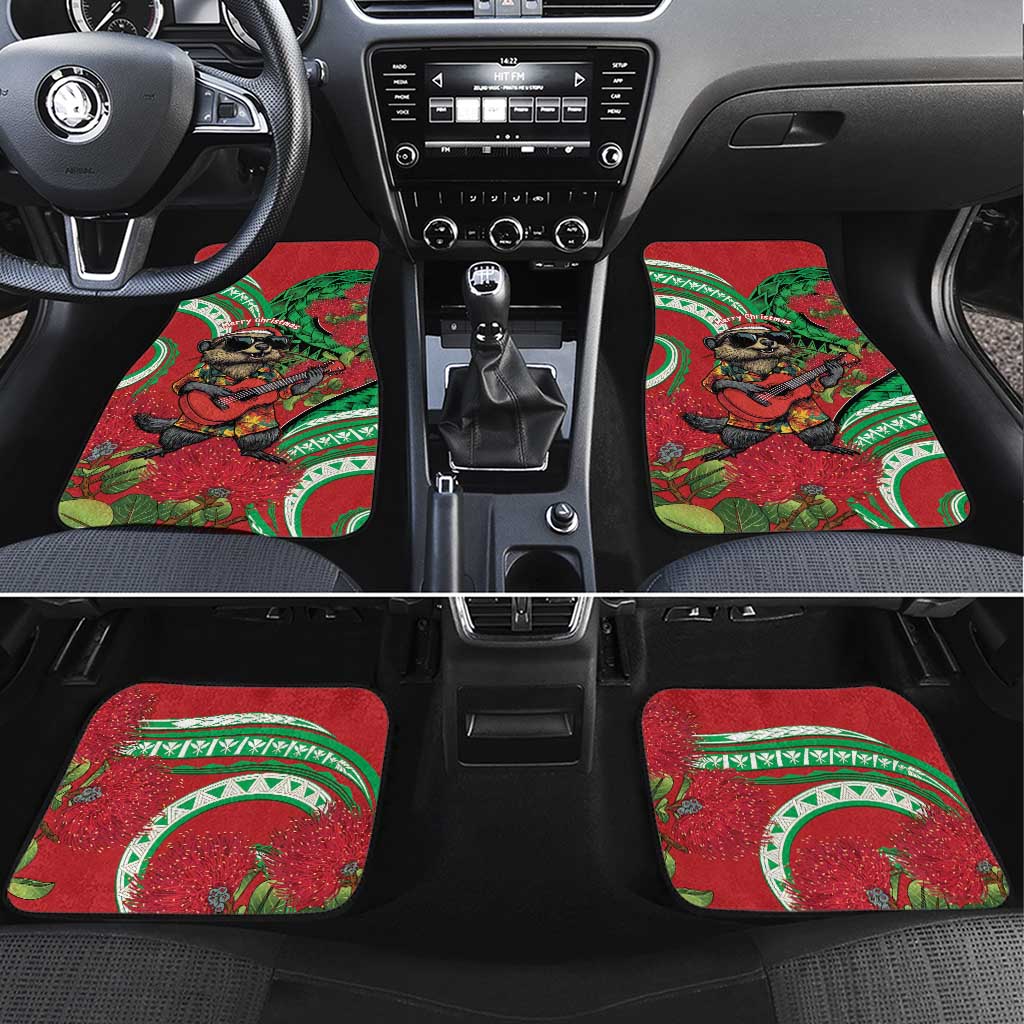 Mele Kalikimaka Hawaii Car Mats Mongoose Santa With Ohia Lehua