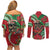 Mele Kalikimaka Hawaii Couples Matching Off Shoulder Short Dress and Long Sleeve Button Shirt Mongoose Santa With Ohia Lehua