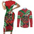 Mele Kalikimaka Hawaii Couples Matching Short Sleeve Bodycon Dress and Long Sleeve Button Shirt Mongoose Santa With Ohia Lehua