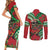 Mele Kalikimaka Hawaii Couples Matching Short Sleeve Bodycon Dress and Long Sleeve Button Shirt Mongoose Santa With Ohia Lehua