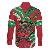 Mele Kalikimaka Hawaii Family Matching Long Sleeve Bodycon Dress and Hawaiian Shirt Mongoose Santa With Ohia Lehua LT14 - Polynesian Pride