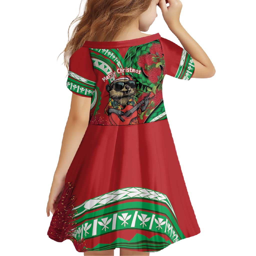 Mele Kalikimaka Hawaii Family Matching Mermaid Dress and Hawaiian Shirt Mongoose Santa With Ohia Lehua LT14 - Polynesian Pride