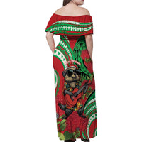 Mele Kalikimaka Hawaii Family Matching Off Shoulder Maxi Dress and Hawaiian Shirt Mongoose Santa With Ohia Lehua