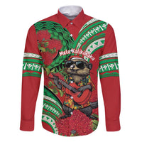 Mele Kalikimaka Hawaii Family Matching Puletasi and Hawaiian Shirt Mongoose Santa With Ohia Lehua LT14 Dad's Shirt - Long Sleeve Red - Polynesian Pride