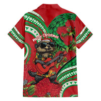 Mele Kalikimaka Hawaii Family Matching Tank Maxi Dress and Hawaiian Shirt Mongoose Santa With Ohia Lehua