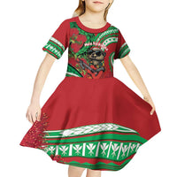 Mele Kalikimaka Hawaii Kid Short Sleeve Dress Mongoose Santa With Ohia Lehua LT14 - Polynesian Pride