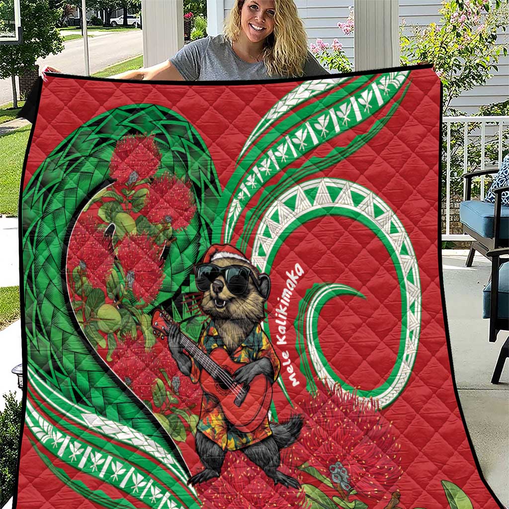 Mele Kalikimaka Hawaii Quilt Mongoose Santa With Ohia Lehua