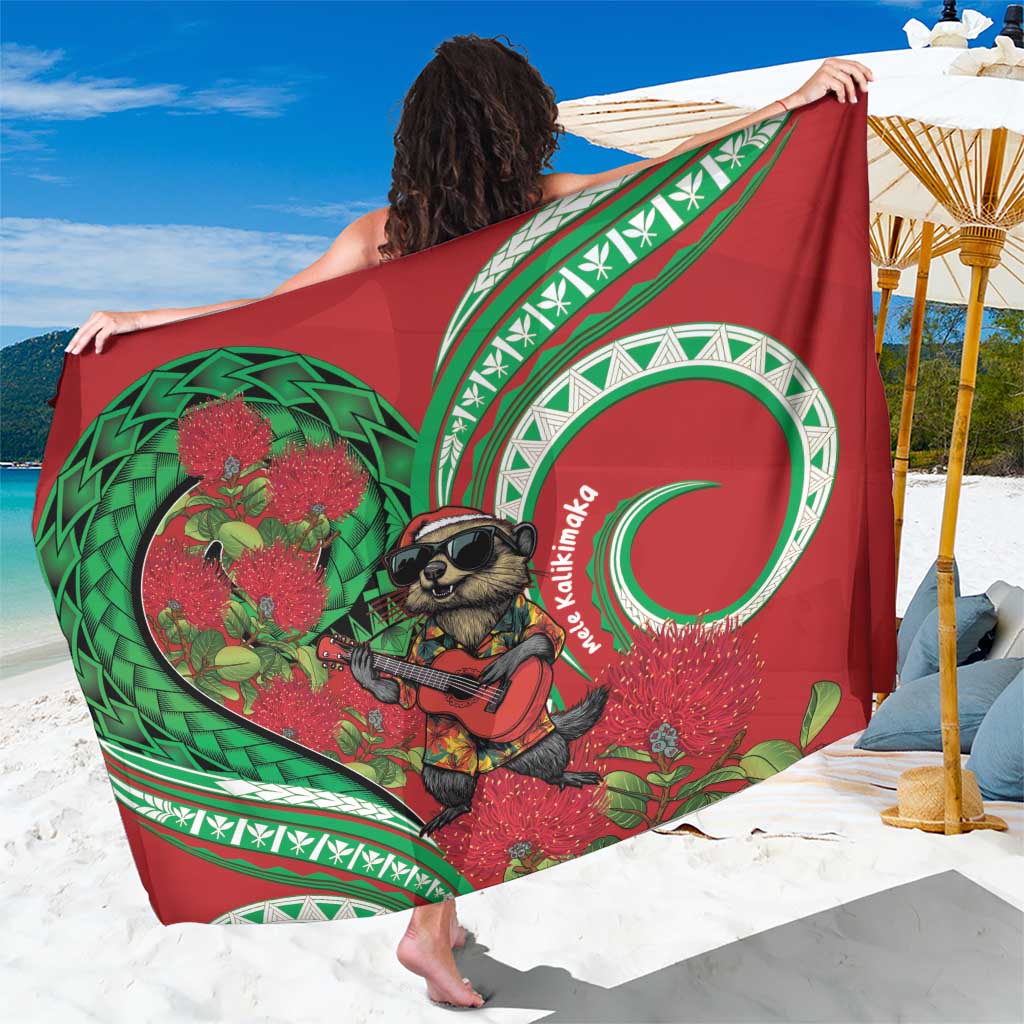 Mele Kalikimaka Hawaii Sarong Mongoose Santa With Ohia Lehua