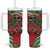 Mele Kalikimaka Hawaii Tumbler With Handle Mongoose Santa With Ohia Lehua