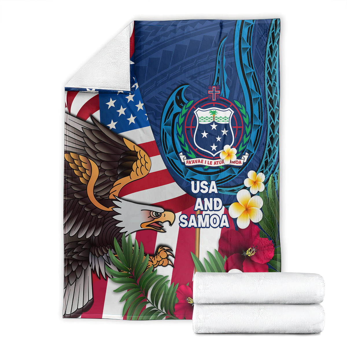 United States And Samoa Blanket USA Flag Eagle Mix Samoan Coat Of Arms LT14 - Polynesian Pride